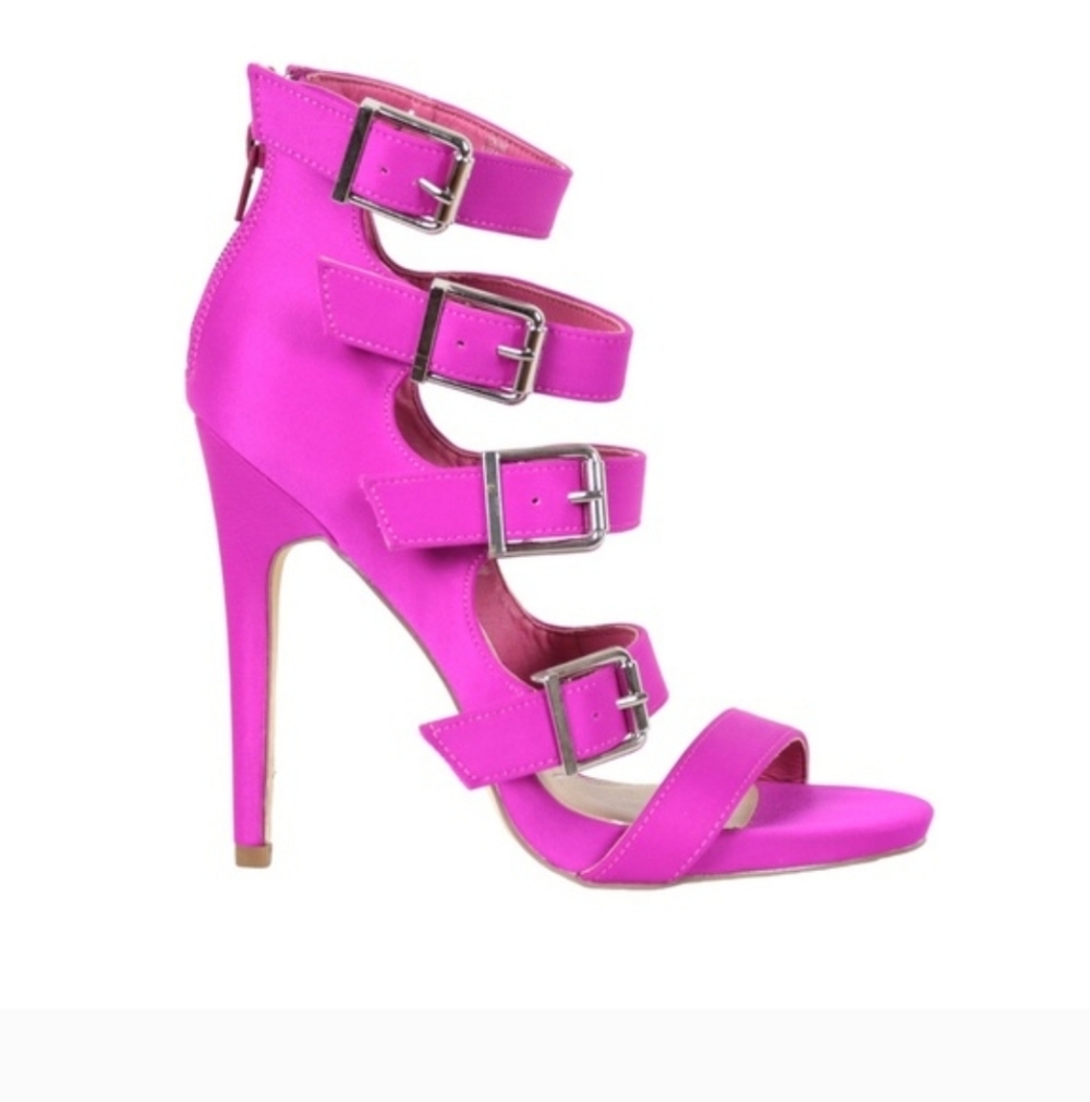 JustFab Hot Pink - Fuchsia Strappy Buckle Heels Women's Sz 9 Like New Beauty